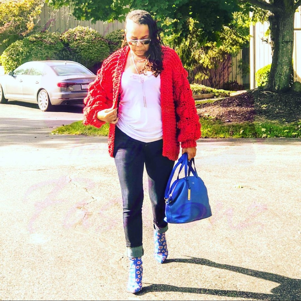 Bishop Sleeve Knit Cardigan- RED - Picture 4 of 8